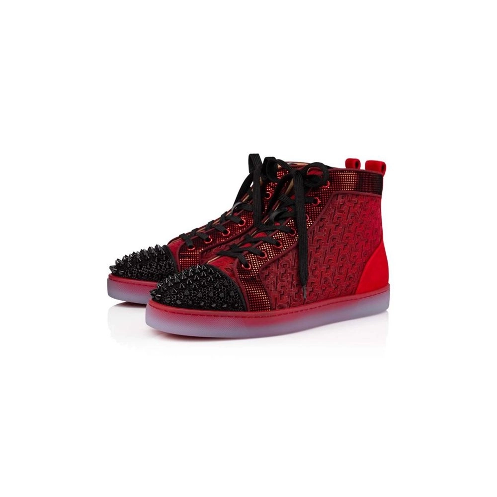 cheap Christian Louboutin High-top Lou Spikes Orlato Black loubi Polyester sale