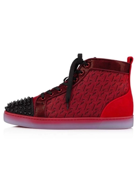 cheap Christian Louboutin High-top Lou Spikes Orlato Black loubi Polyester sale