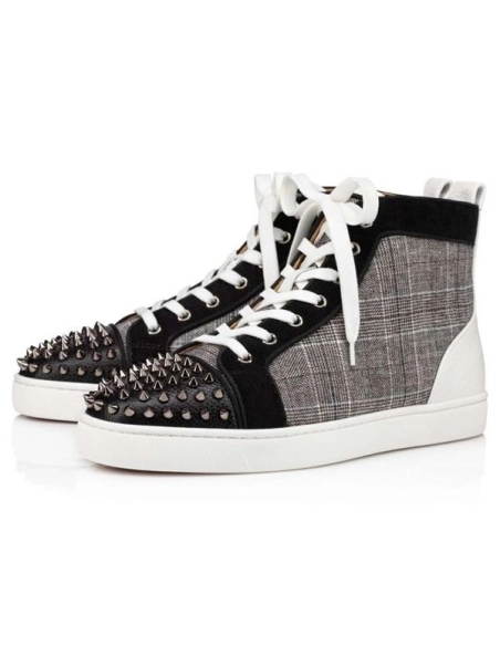 cheap Christian Louboutin High-top Lou Spikes Orlato Version Grey Calf sale