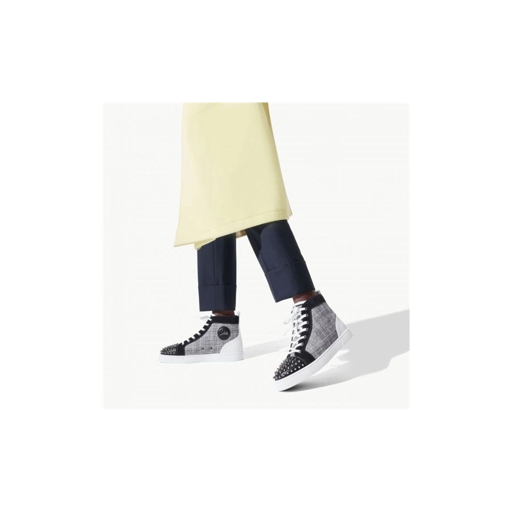 cheap Christian Louboutin High-top Lou Spikes Orlato Version Grey Calf sale