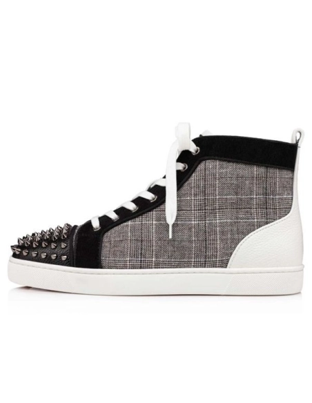 cheap Christian Louboutin High-top Lou Spikes Orlato Version Grey Calf sale