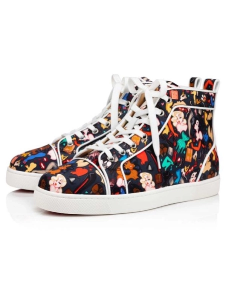 cheap Christian Louboutin High-top Louis Orlato Black-multi bianco Crepe Satin sale