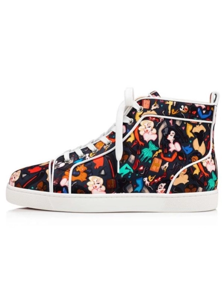 cheap Christian Louboutin High-top Louis Orlato Black-multi bianco Crepe Satin sale