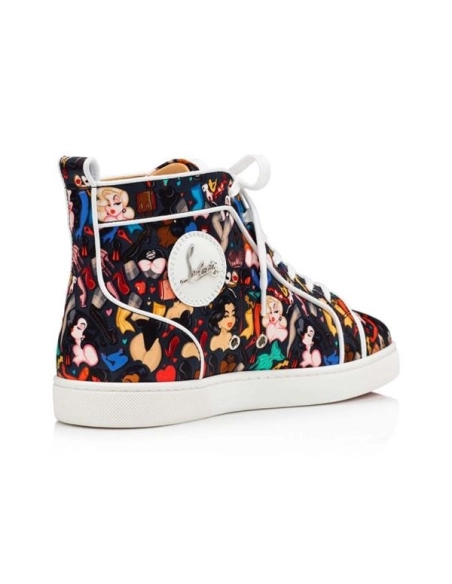 cheap Christian Louboutin High-top Louis Orlato Black-multi bianco Crepe Satin sale