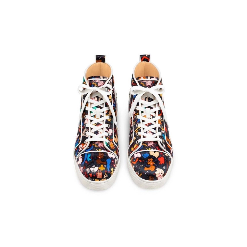 cheap Christian Louboutin High-top Louis Orlato Black-multi bianco Crepe Satin sale