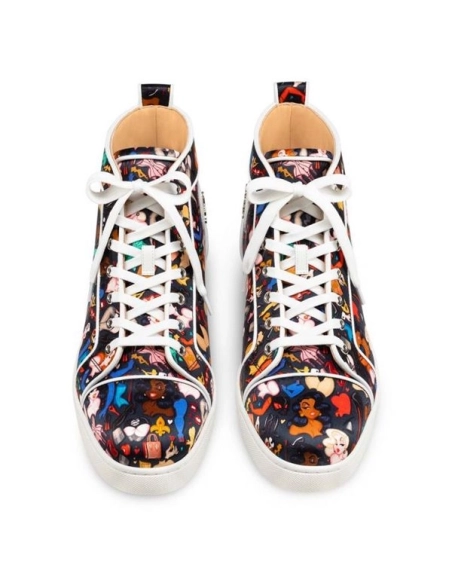 cheap Christian Louboutin High-top Louis Orlato Black-multi bianco Crepe Satin sale