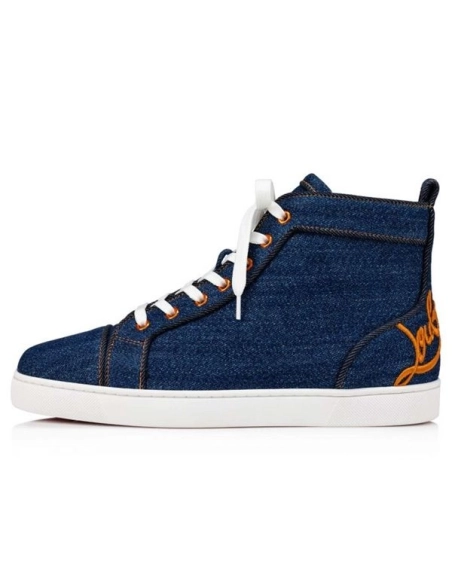 cheap Christian Louboutin High-top Fun Louis Denim Blue Fabric sale