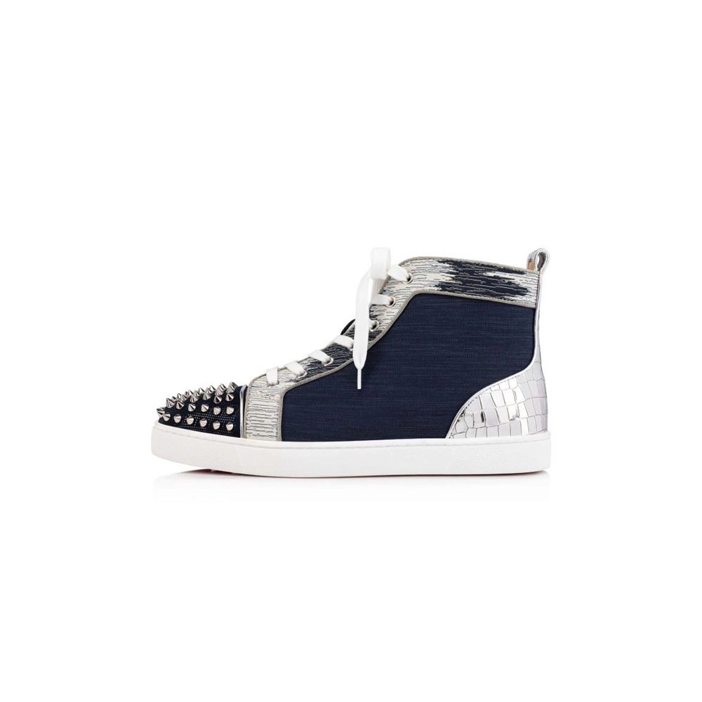 cheap Christian Louboutin High Top Lou Spikes Orlato Version Marine Suede Leather sale