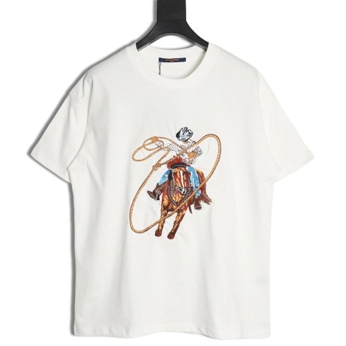Louis Vuitton Western Denim Embroidered Short Sleeve TShirt,cheap Louis Vuitton