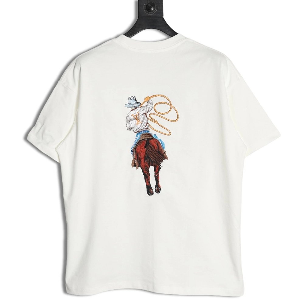 Louis Vuitton Western Denim Embroidered Short Sleeve TShirt,cheap Louis Vuitton