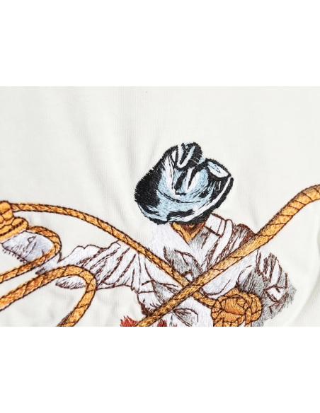 Louis Vuitton Western Denim Embroidered Short Sleeve TShirt,cheap Louis Vuitton