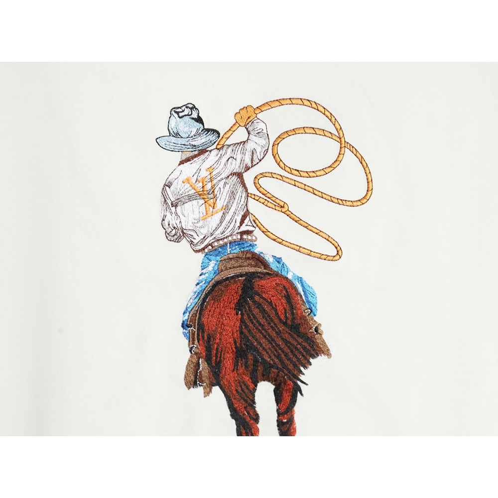 Louis Vuitton Western Denim Embroidered Short Sleeve TShirt,cheap Louis Vuitton