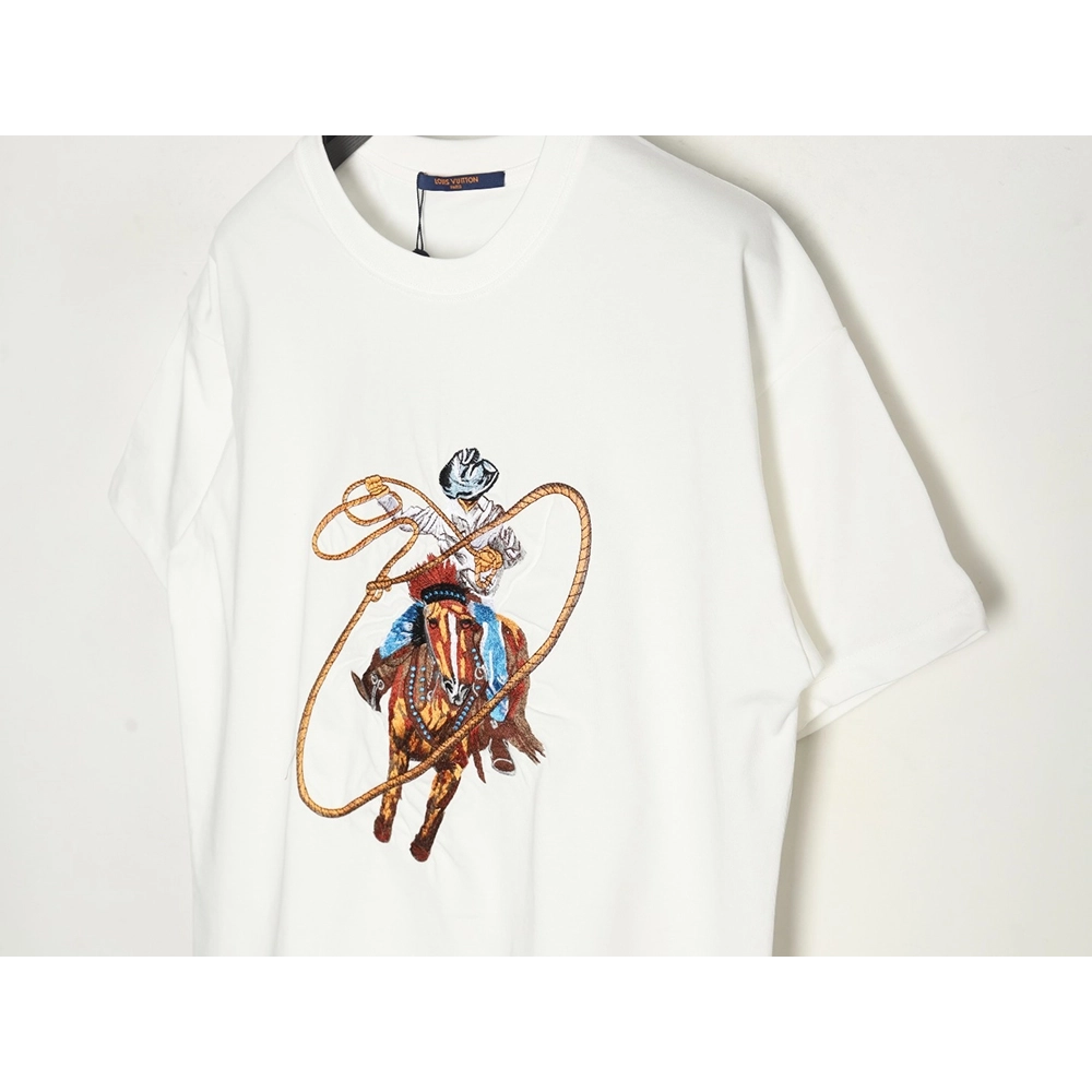 Louis Vuitton Western Denim Embroidered Short Sleeve TShirt,cheap Louis Vuitton