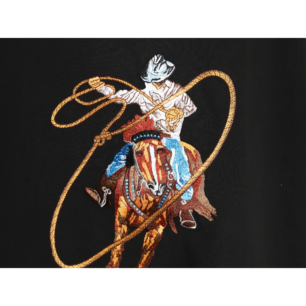 Louis Vuitton Western Denim Embroidered Short Sleeve TShirt,cheap Louis Vuitton