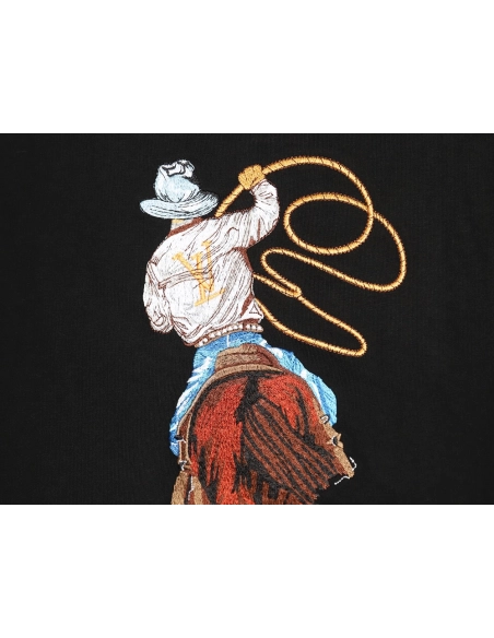 Louis Vuitton Western Denim Embroidered Short Sleeve TShirt,cheap Louis Vuitton