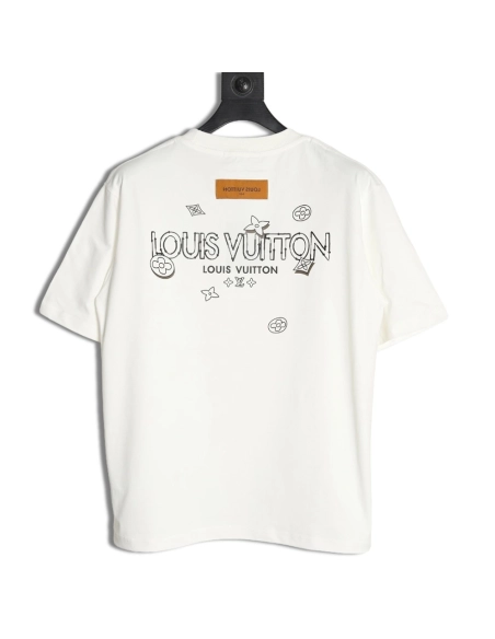 Louis Vuitton fourleaf clover and back logo print shortsleeved Tshirt,cheap Louis Vuitton