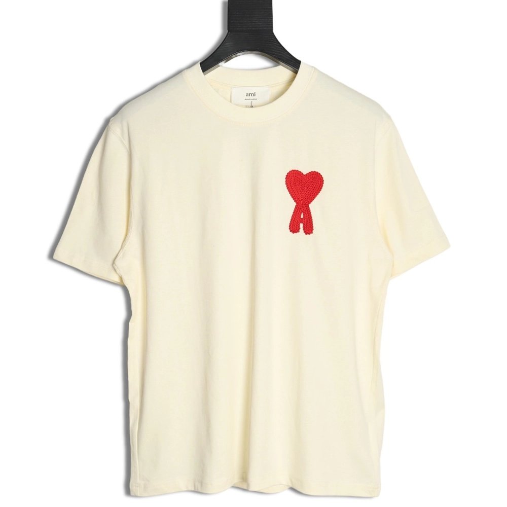 Ami Paris Towel Embroidered Heart Short Sleeve Tshirt,cheap Ami