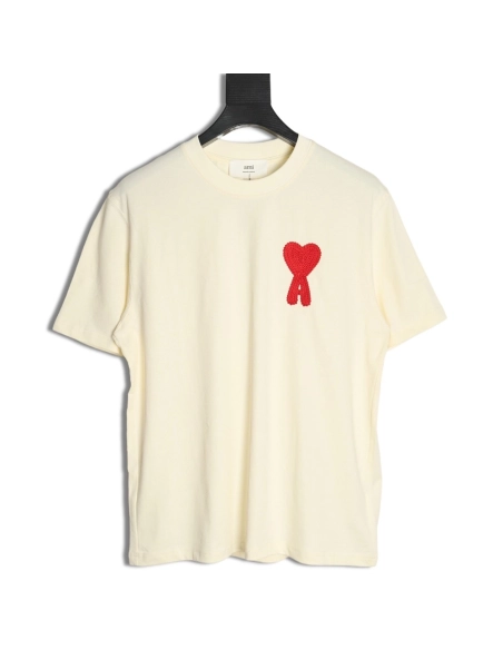 Ami Paris Towel Embroidered Heart Short Sleeve Tshirt,cheap Ami
