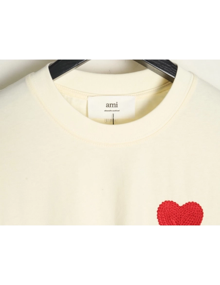 Ami Paris Towel Embroidered Heart Short Sleeve Tshirt,cheap Ami