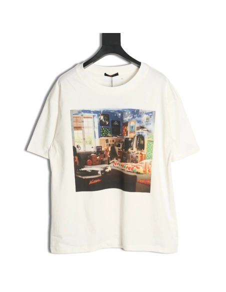Louis Vuitton oil painting graffiti print short sleeves,cheap Louis Vuitton