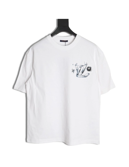 Louis Vuitton handpainted graffiti lettering print short sleeves,cheap Louis Vuitton