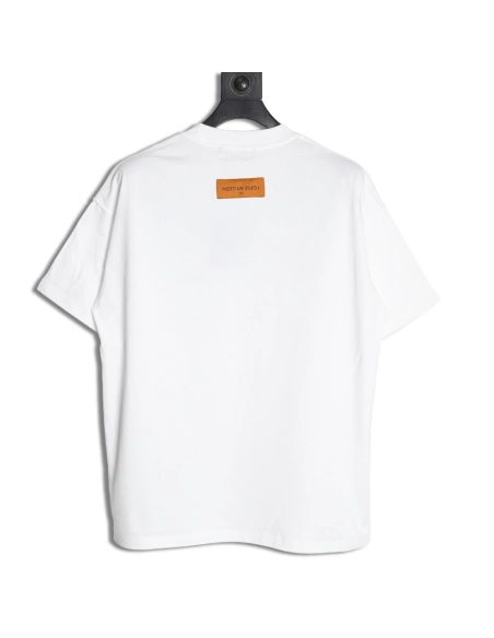 Louis Vuitton collar graffiti letters printed large logo shortsleeved Tshirt,cheap Louis Vuitton