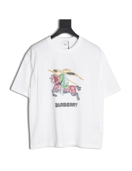 Burberry colorful knight horse logo print short sleeves,cheap Burberry