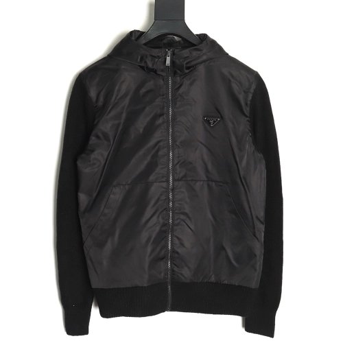 Prada wool paneled nylon hooded jacket,cheap Prada