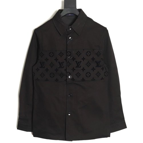 Louis Vuitton paneled black flocked shirt,cheap Louis Vuitton