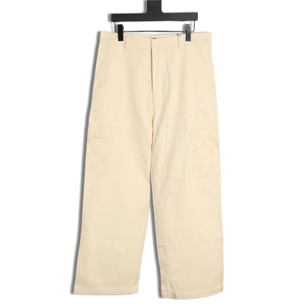 Louis Vuitton paneled black flocked denim pants,cheap Louis Vuitton