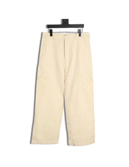 Louis Vuitton paneled black flocked denim pants,cheap Louis Vuitton