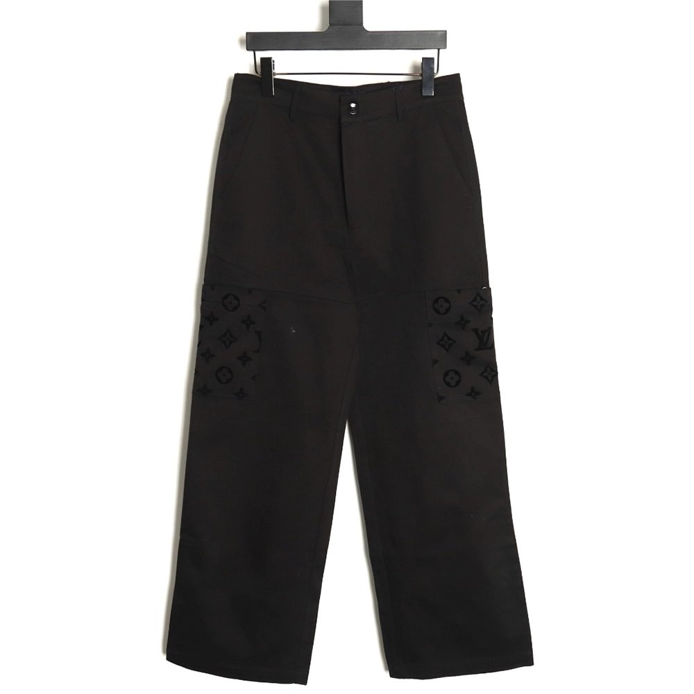 Louis Vuitton paneled black flocked denim pants,cheap Louis Vuitton