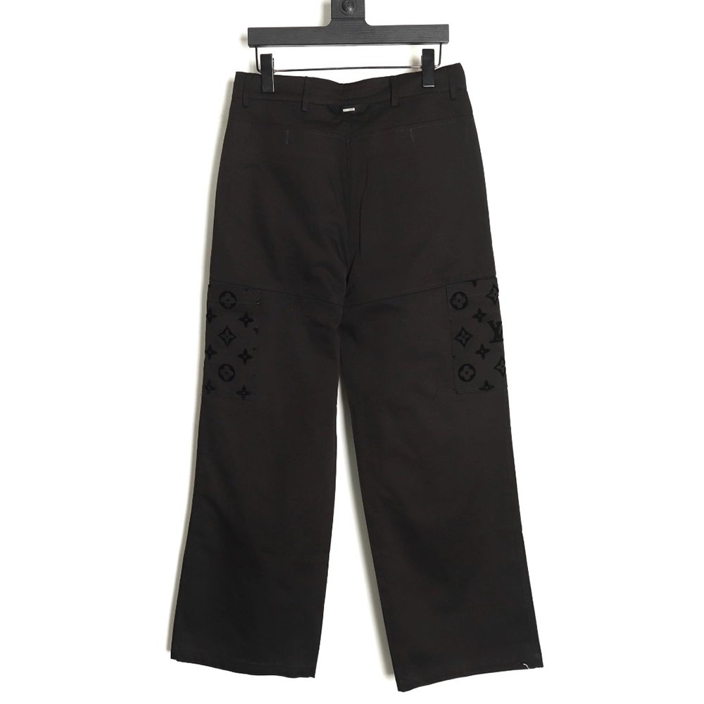 Louis Vuitton paneled black flocked denim pants,cheap Louis Vuitton
