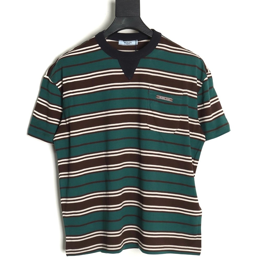 Prada Green Stripe Pocket Short Sleeve TShirt,cheap Prada