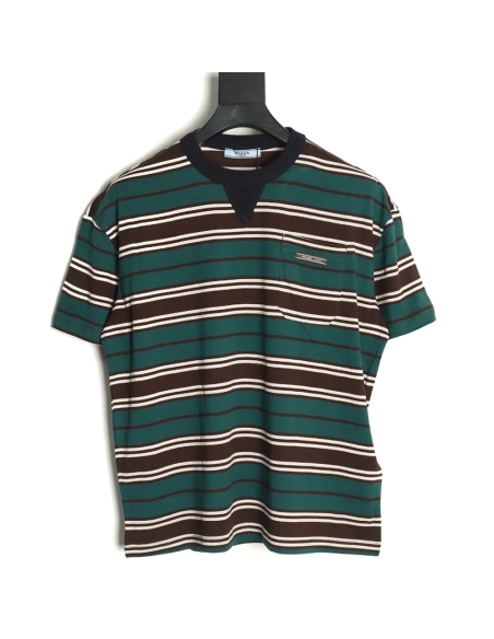 Prada Green Stripe Pocket Short Sleeve TShirt,cheap Prada