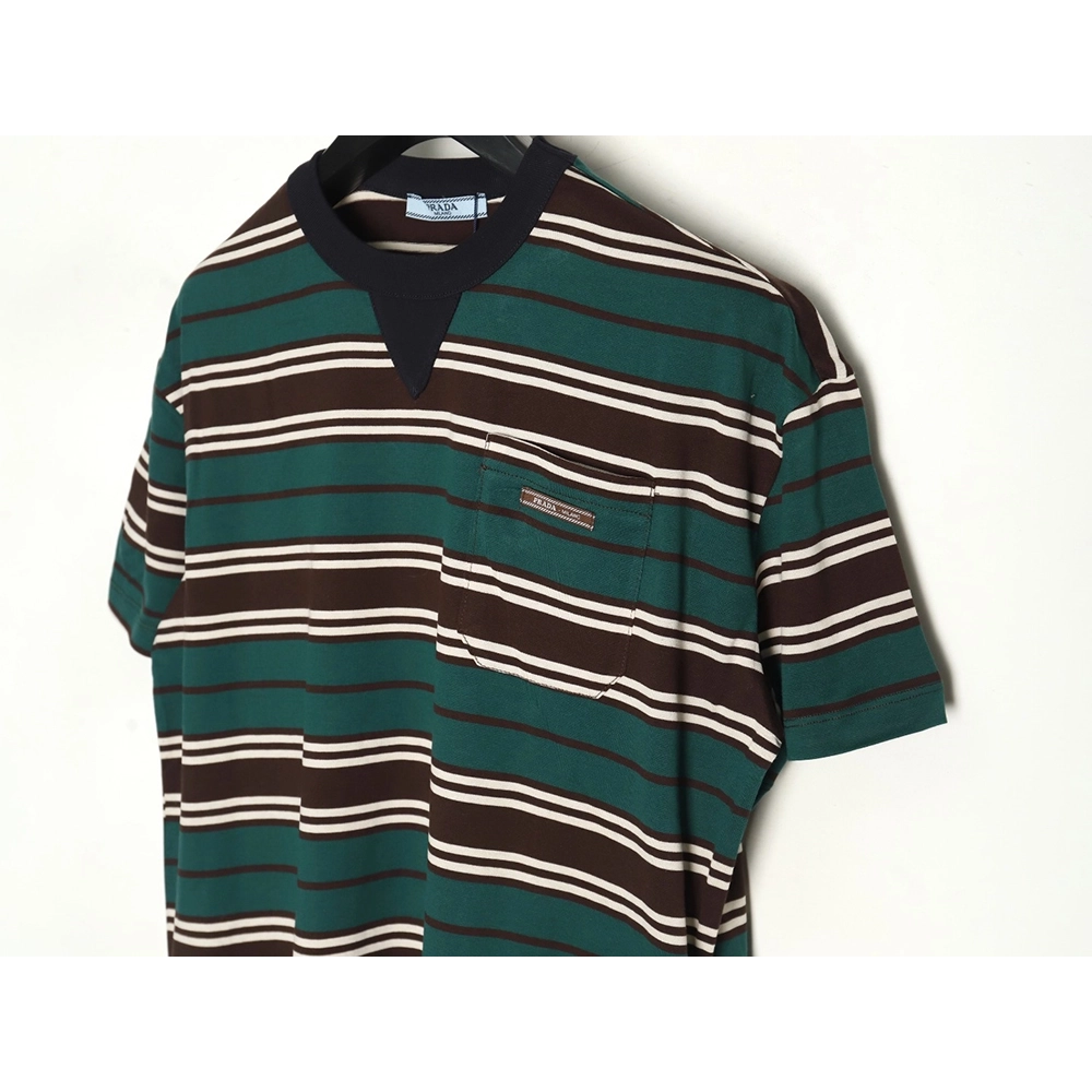 Prada Green Stripe Pocket Short Sleeve TShirt,cheap Prada