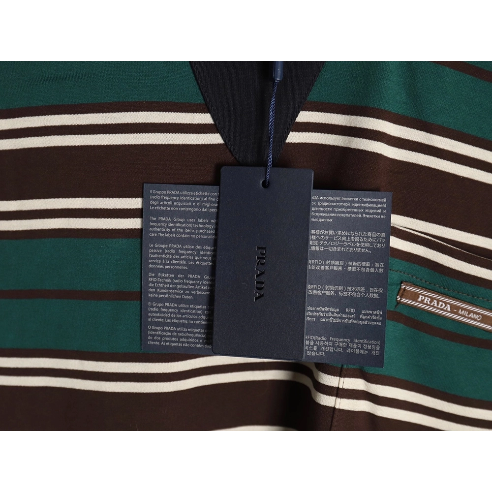 Prada Green Stripe Pocket Short Sleeve TShirt,cheap Prada