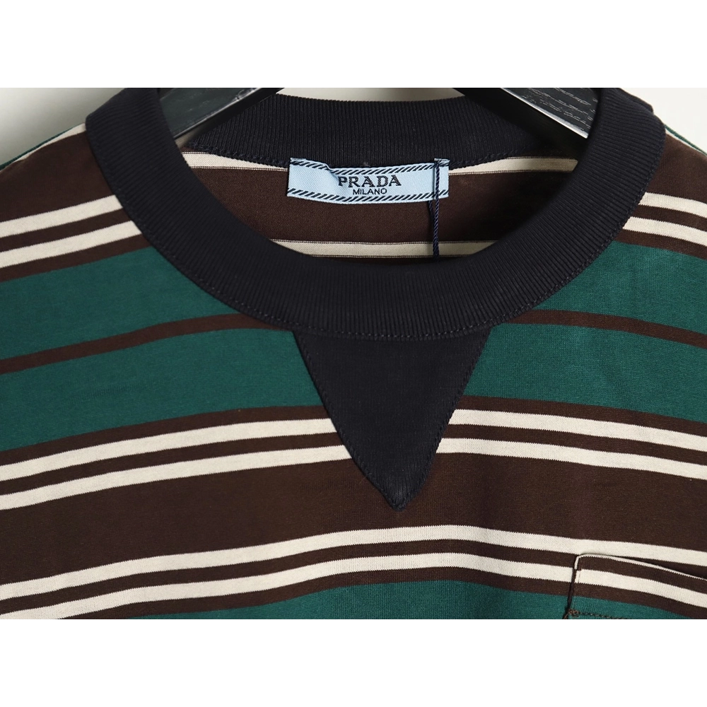 Prada Green Stripe Pocket Short Sleeve TShirt,cheap Prada