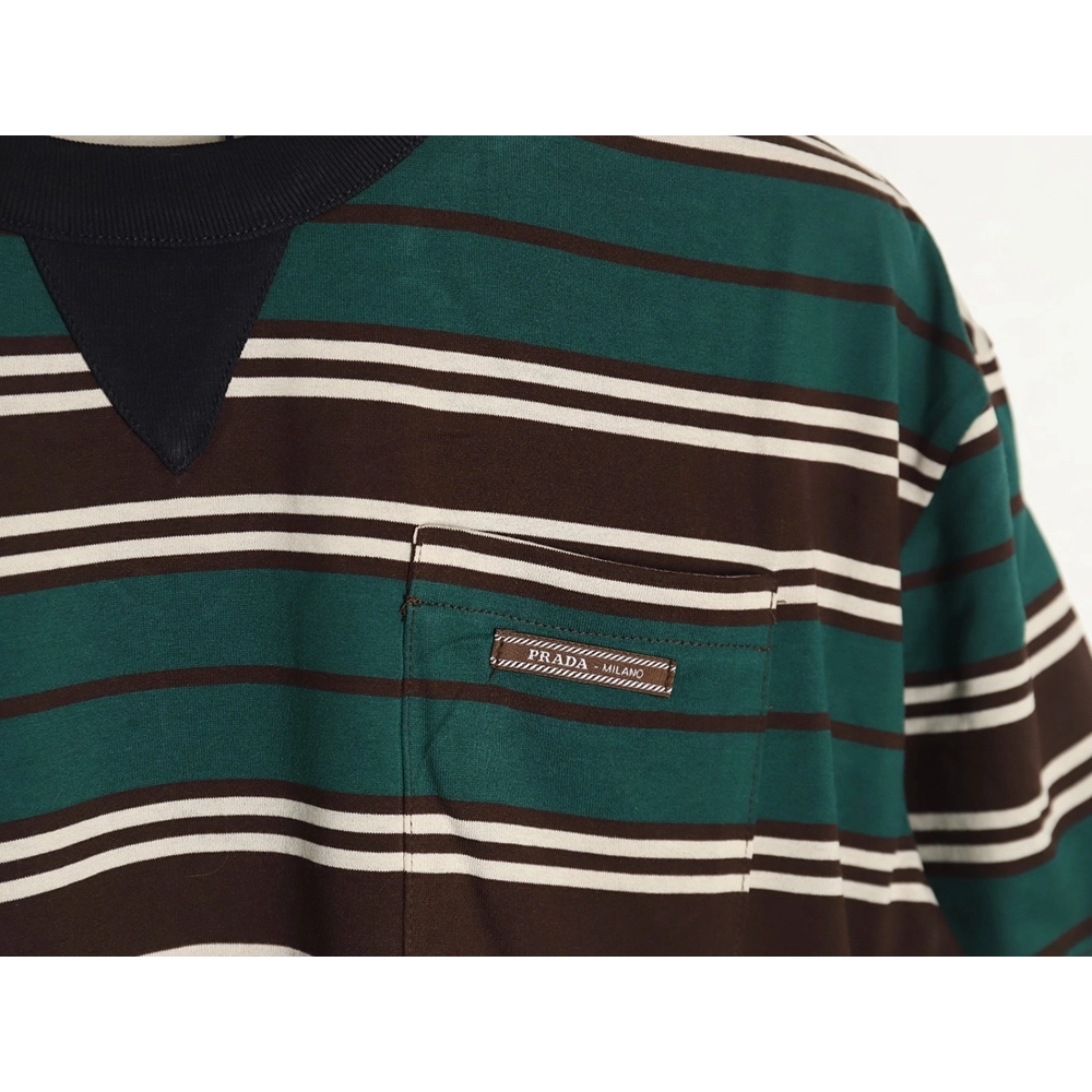 Prada Green Stripe Pocket Short Sleeve TShirt,cheap Prada