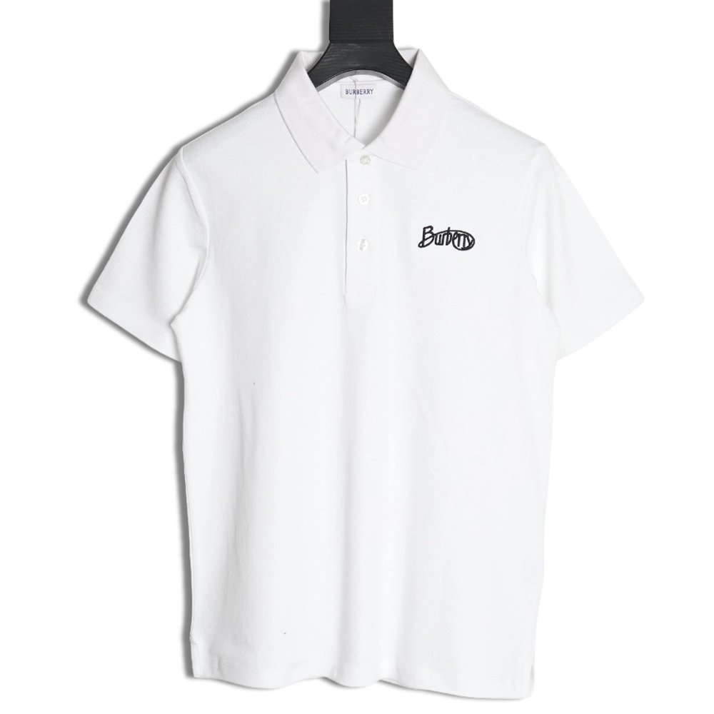 Burberry cursive embroidered signature short-sleeved polo shirt,Burberry