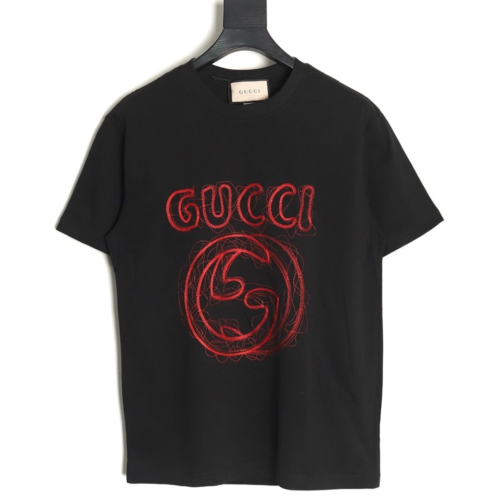 Gucci lines embroidery letters logo short sleeves TSK1,Gucci