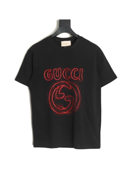 Gucci lines embroidery letters logo short sleeves TSK1,Gucci