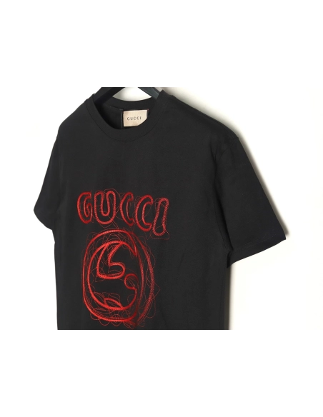 Gucci lines embroidery letters logo short sleeves TSK1,Gucci