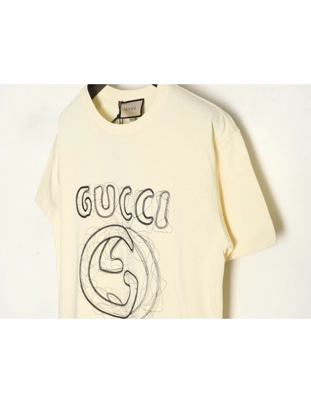 Gucci lines embroidery letters logo short sleeves,Gucci