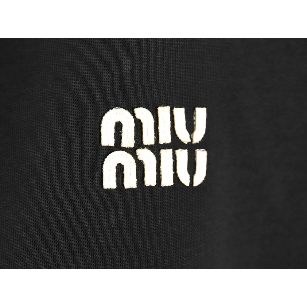Miu Miu Contrast Collar Embroidered Logo Short Sleeve T-Shirt TSK1,Miu Miu