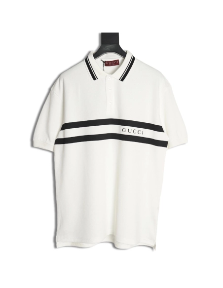 Gucci striped printed lettering short-sleeved polo shirt,Gucci