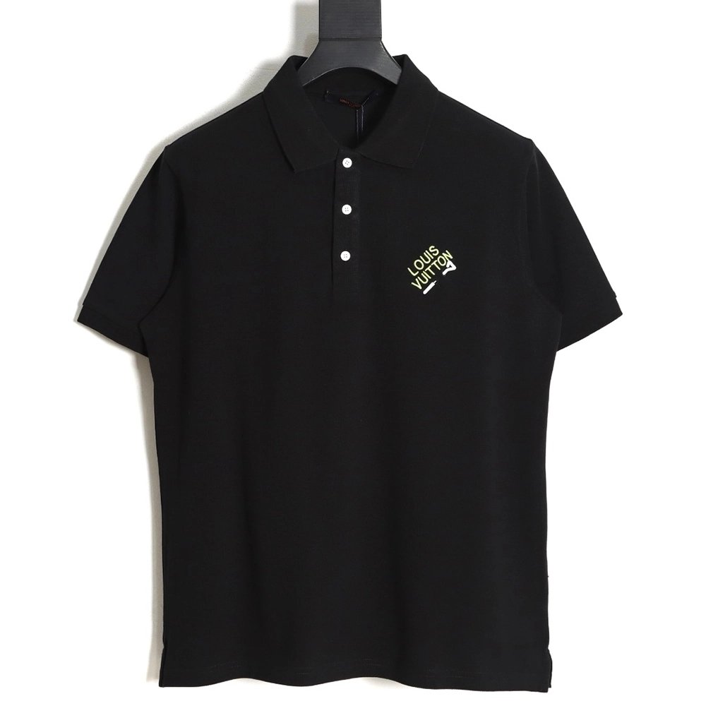Louis Vuitton pin embroidered short-sleeved polo shirt black,Louis Vuitton