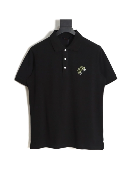Louis Vuitton pin embroidered short-sleeved polo shirt black,Louis Vuitton