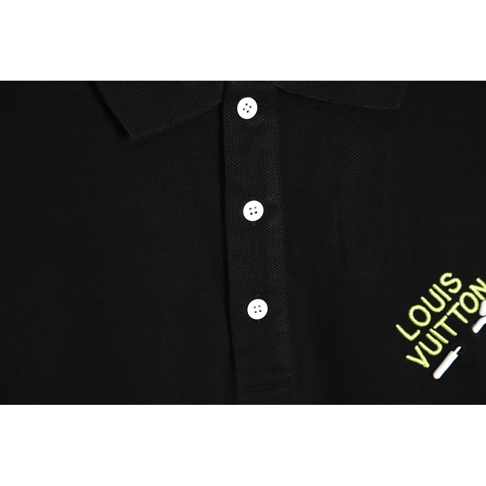 Louis Vuitton pin embroidered short-sleeved polo shirt black,Louis Vuitton