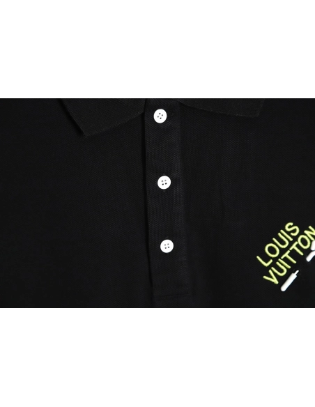 Louis Vuitton pin embroidered short-sleeved polo shirt black,Louis Vuitton